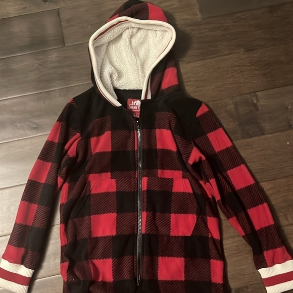 Fleece Hooded Onesie kids plaid, size 10/12 boys girls unisex pj - Picture 2 of 9